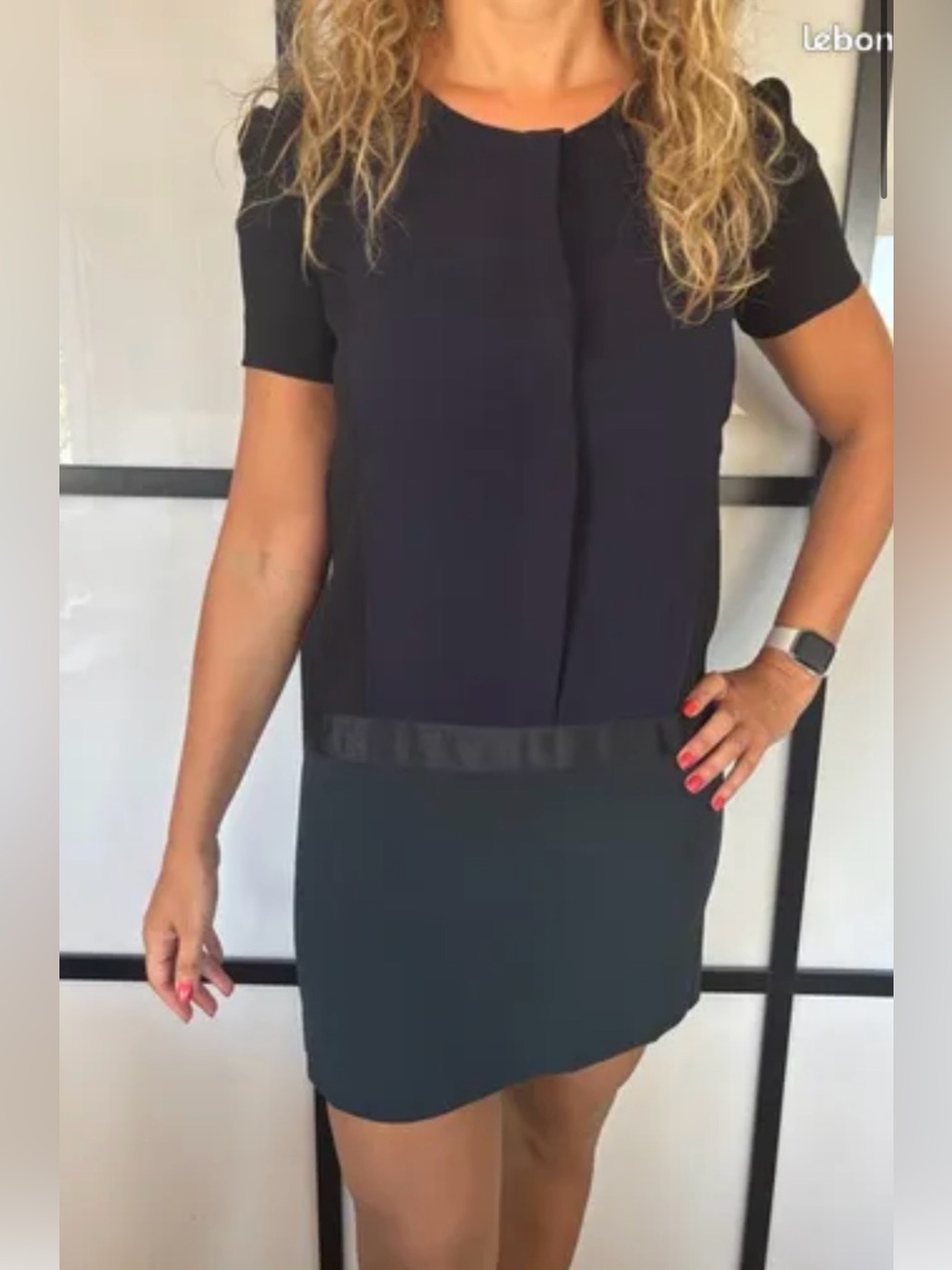 The Kooples Black Textured Short Sleeve Dress